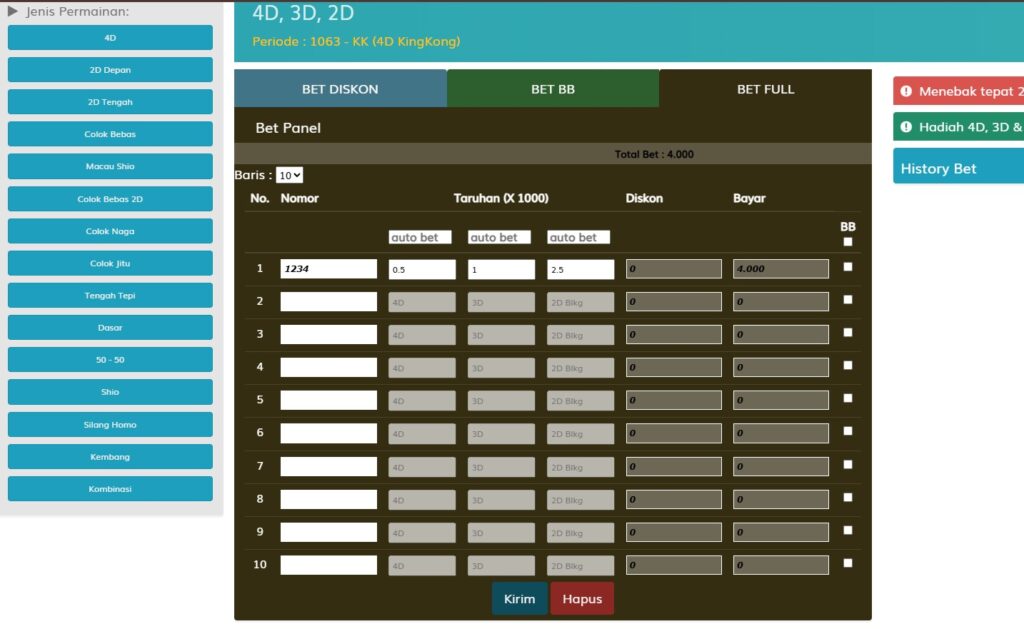 contoh bet 500 perak