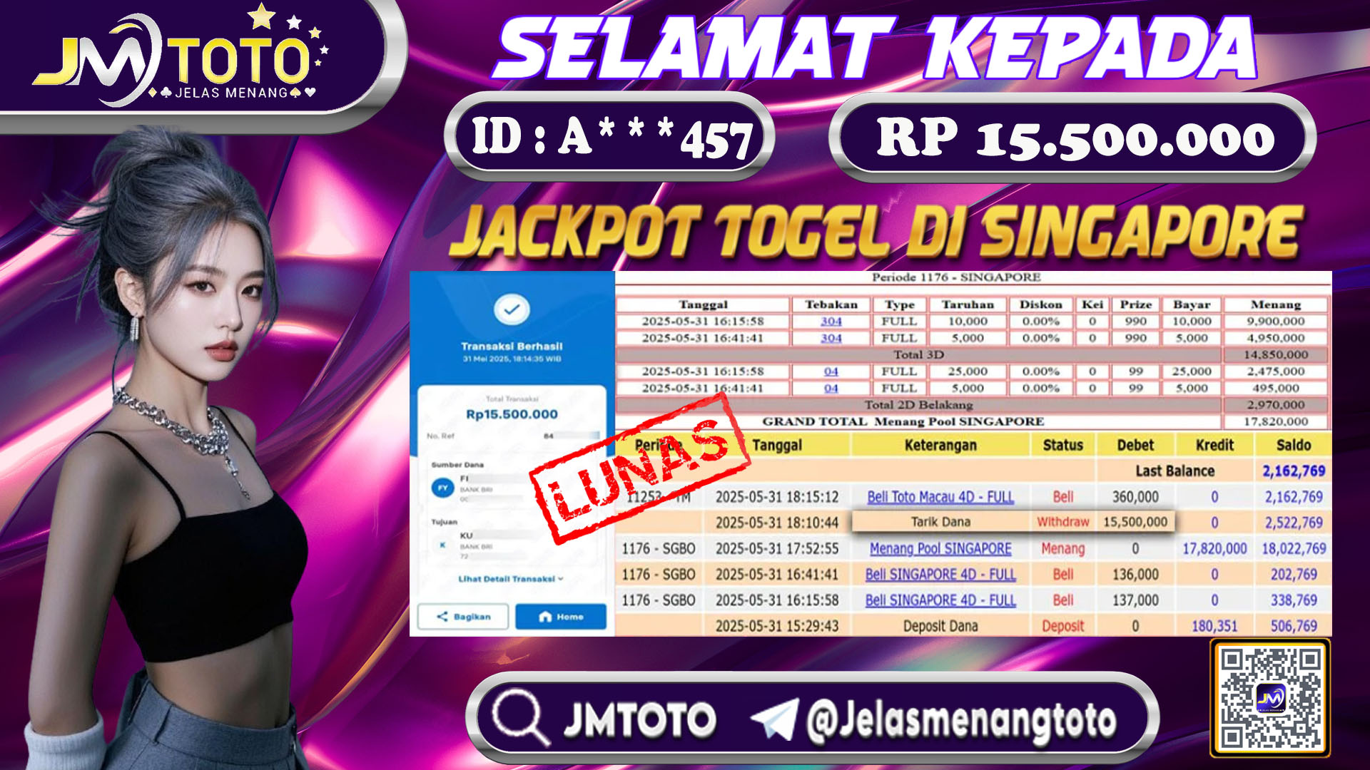 bukti pembayaran jackpot togel sgp member JMTOTO 2025