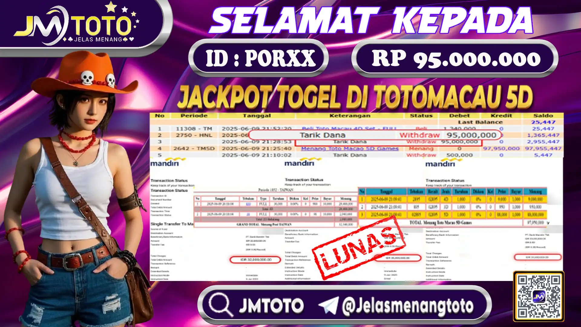 Bukti member JMTOTO tarik dana Rp95 juta setelah menang jackpot togel totomacau 5d- ID PORXX