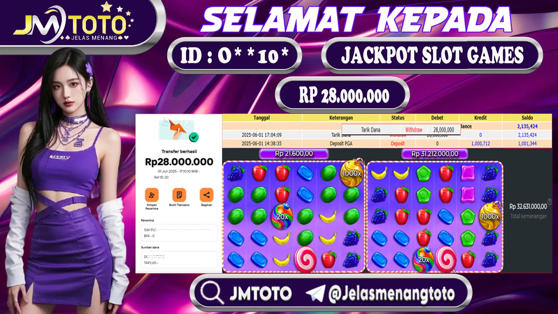 bukti pembayaran jackpot slot games member JMTOTO