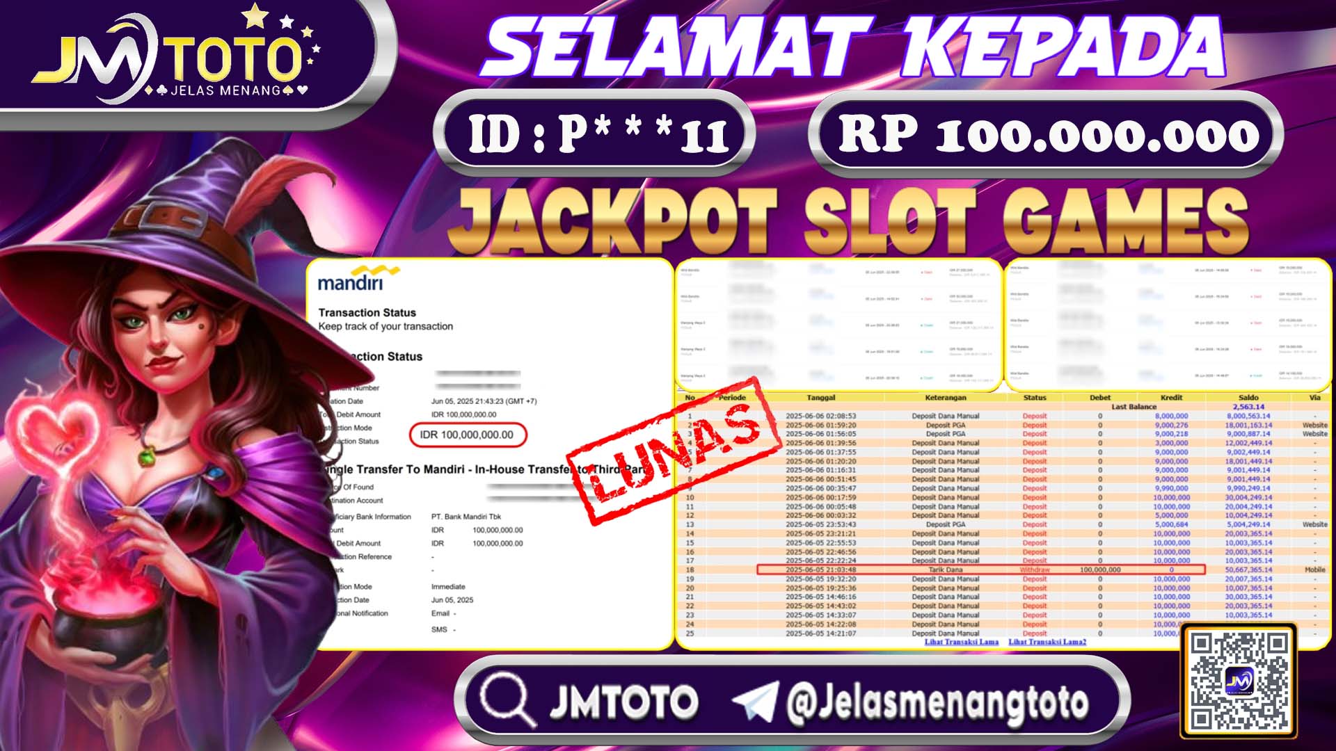 bukti wede member JMTOTO berhasil mendapatkan jackpot slot games Witch Heart Megaways